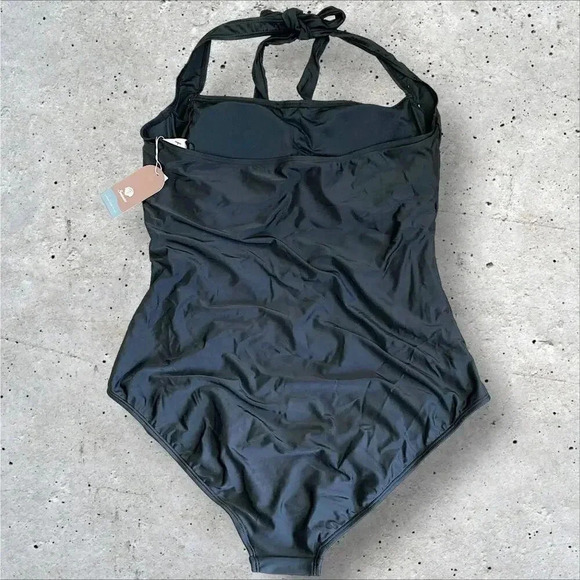 Smismivo New One Piece Swimsuit Size XXXL Black Halter Tummy Control Ruched - Picture 7 of 16
